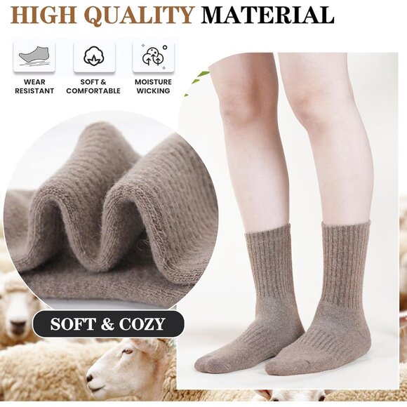 Women Merino Wool Dark Grey Sock 5 Pairs Warm Thick Crew Cozy Winter Boot Socks - Picture 4 of 6